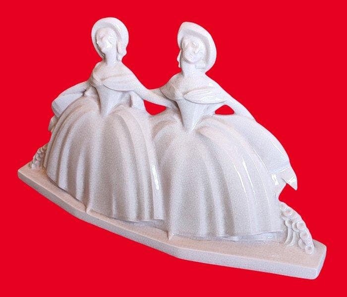 sculptuur, Edouard Cazaux DAX - Les demoiselles élégantes -, Antiek en Kunst, Antiek | Glaswerk en Kristal