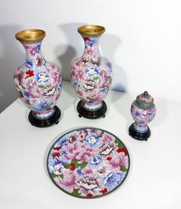 Vaas (4) - Klassieke cloisonné vazen - 36 cm - Messing,