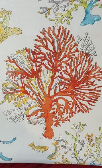 300x280cm! Mediterraanse stof met schildpadden en koraal -