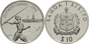 Samoa 10 $ Tala 1991 zilver Oz Olympia 1992 Speerwerferin..., Verzenden