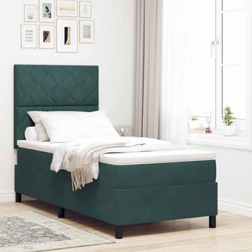 vidaXL LED Box Spring Bed Donkergroen 90 x 190 cm Fluweel, Verzenden, Nieuw