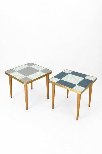Set bijzettafels - Keramiek, Hout, Metaal - Een paar vintage