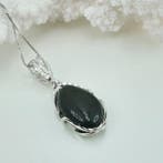 Zilver - Ketting met hanger - natuurlijke zwarte onyx