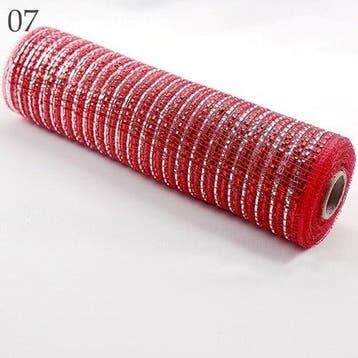 Decomesh metallic 07 rood zilverstreep 26 cm rol 9 meter, Nieuw