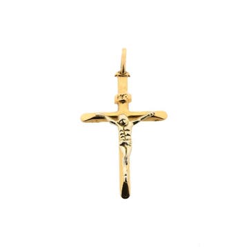 Bicolor gouden hanger van een kruis met corpus, Handtassen en Accessoires, Bedels, Ophalen of Verzenden, Gebruikt, Goud, Overige merken