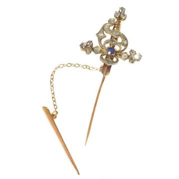 Bijou broche - 18 carats Or rose - 0.15ct. tw. Saphir -