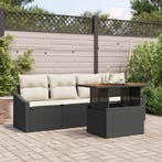 vidaXL Tuinbank Set met kussen 5 pcs Zwart Poly rattan, Verzenden, Nieuw
