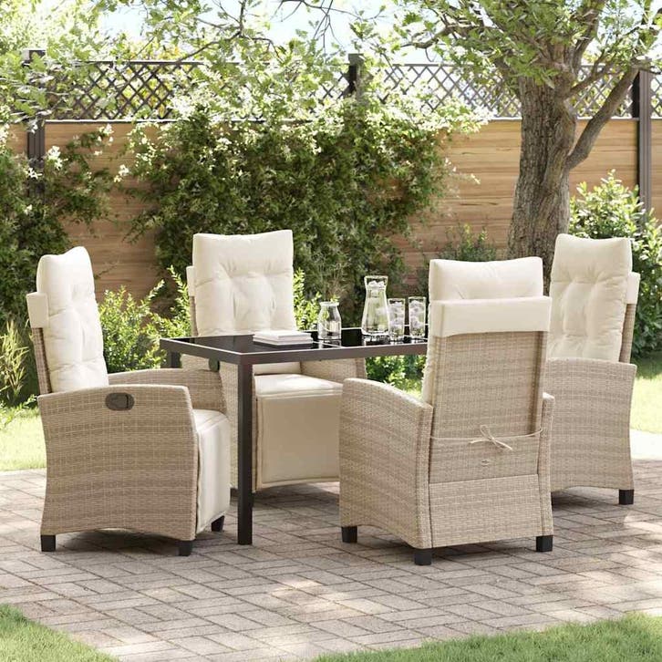 vidaXL Tuin Eettafel Set met kussen 5 pcs Beige poly rattan, Tuin en Terras, Tuinsets en Loungesets, Nieuw, Verzenden