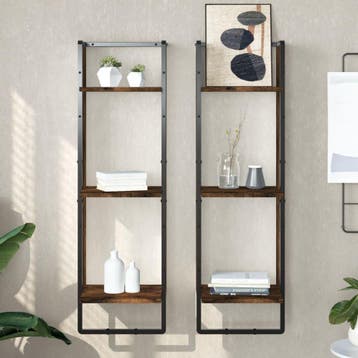 vidaXL Wandrek 3-laags 30x25x100 cm bewerkt hout gerookt, Verzenden