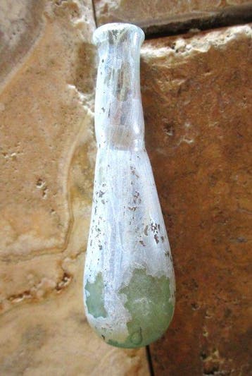 Oud-Romeins Glas Marmerachtig iriserend aqua-zilver