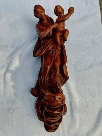 Sculpture, Maria met Kind Jezus - Handgesneden - 47 cm -