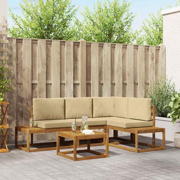 vidaXL Buiten bank set met kussen 5 Stuk Natuurlijk en Beige, Verzenden