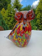 Sculpture, kleurijke uil in murano stijl - 29 cm - verre
