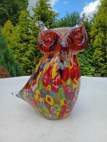 Sculpture, kleurijke uil in murano stijl - 29 cm - verre