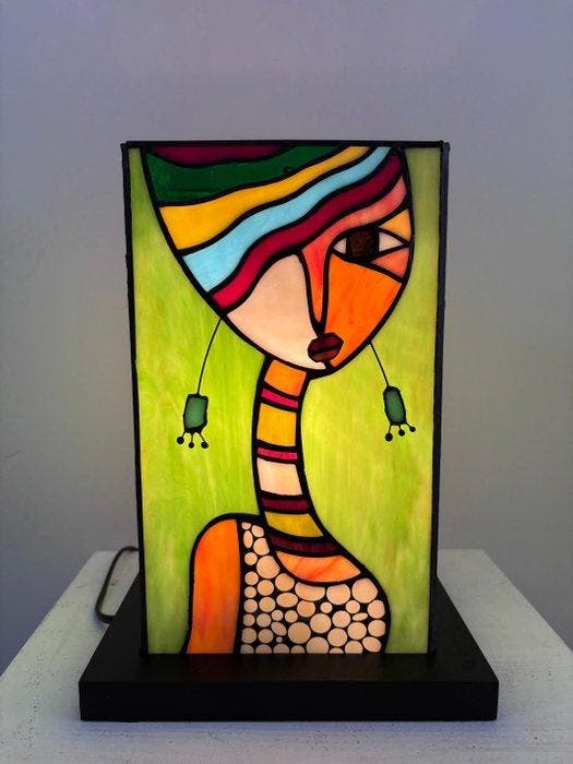Tafellamp - Glas-in-lood - Picasso, Antiquités & Art, Curiosités & Brocante