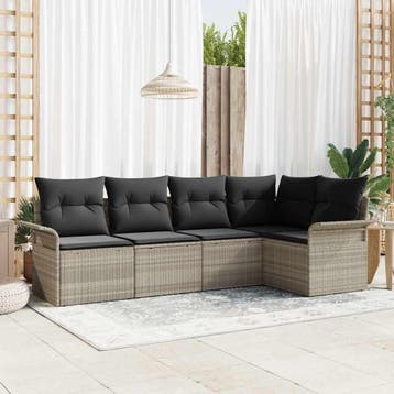 vidaXL Tuinbank Set 5 st Lichtgrijs poly rattan, Verzenden, Nieuw