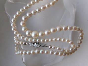Zilver, Akoya parels - Halsketting - Art Deco met gradatie