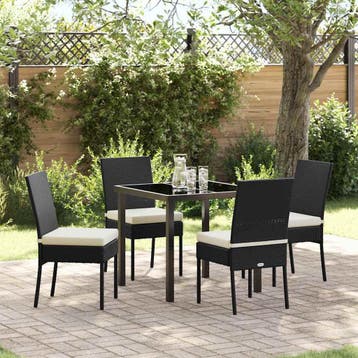 vidaXL Tuin Eettafel Set 5 pcs Zwart Gepoedercoat staal, Verzenden, Nieuw