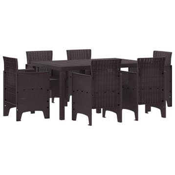 vidaXL Tuin Eettafel Set 7 st Bruin Polt riet, Verzenden
