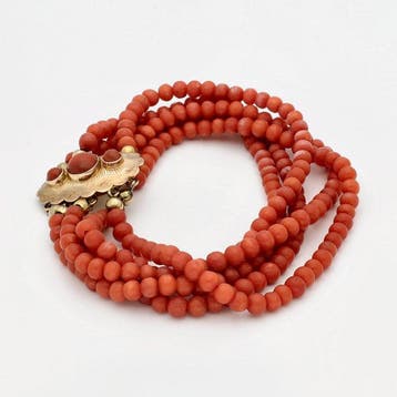 Bracelet - 14 carats Or jaune - corail rouge, Bijoux, Sacs & Beauté