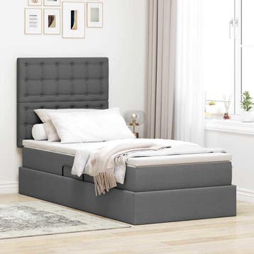 vidaXL LED opbergbed met matras Donkergrijs 90 x 190 cm Stof, Verzenden