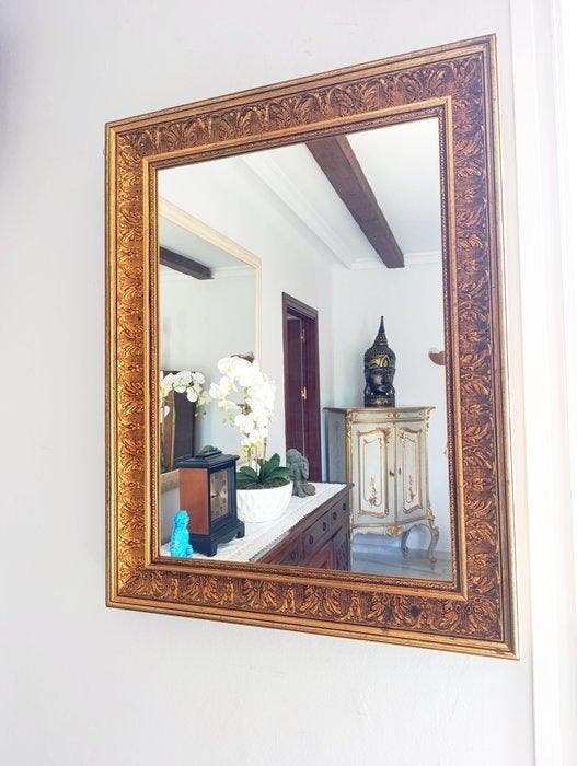 Miroir mural - Bois - Bois sculpté, Antiquités & Art, Curiosités & Brocante