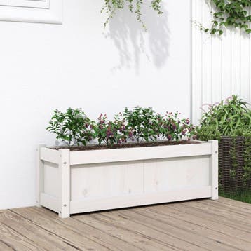 vidaXL Plantenbak 90x31x31 cm massief grenenhout wit, Verzenden, Nieuw