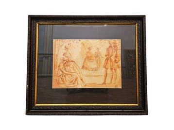Signed Diaz (1945) - Elegant Garden Gathering