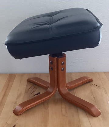 Repose-pied - Voetbank - Teck, Cuir noir - Voetbank