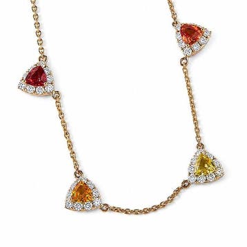 Halsketting - 14 karaat Geel goud - 3.57ct. tw. Saffier -, Handtassen en Accessoires, Kettingen, Nieuw