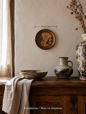 Wanddecoratie - Schilderij in houtmarquetage, landschap van, Antiek en Kunst