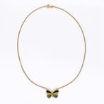 Collier - 18 carats Or jaune - Papillon - Émail