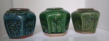 Balustervaas - Steengoed - China - Set van 3 antiekgroene