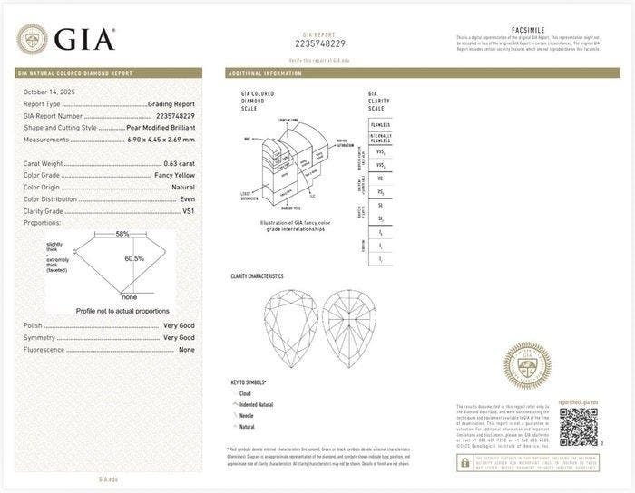 1 pcs Diamant (Natuurlijk gekleurd) - 0.63 ct - Peer - Fancy, Handtassen en Accessoires, Edelstenen