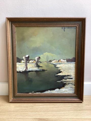 Leo Jordaens (1944-2000) - Winter aan een plaslandschap, Antiek en Kunst