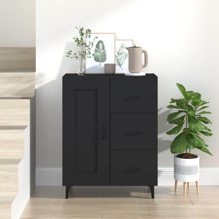 vidaXL Dressoir 69,5x34x90 cm bewerkt hout zwart, Huis en Inrichting, Kasten | Dressoirs, Nieuw, Verzenden