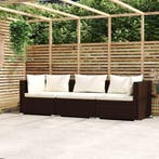 vidaXL Driezitsbank met kussens poly rattan bruin, Verzenden, Nieuw