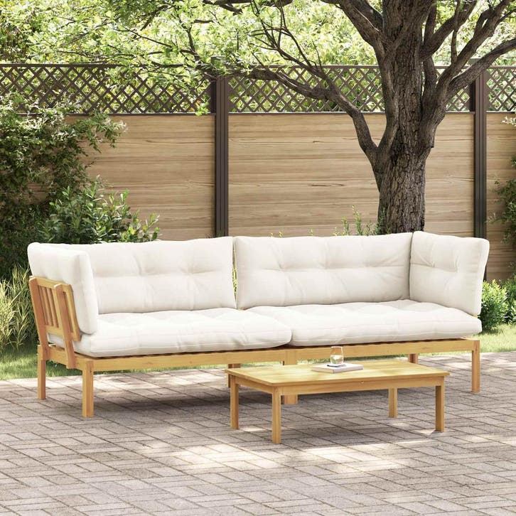 vidaXL Tuinpallet Sofa Eenheden 2 Stuk Lichtbruin en Crème, Tuin en Terras, Tuinsets en Loungesets, Nieuw, Verzenden