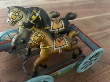 AMT - Blikken speelgoed - Horse Chariot Pull Toy - 1950-1960, Antiek en Kunst, Antiek | Speelgoed