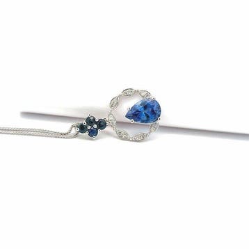 Ketting met hanger - 14 karaat Witgoud - 0.96ct. tw. Saffier