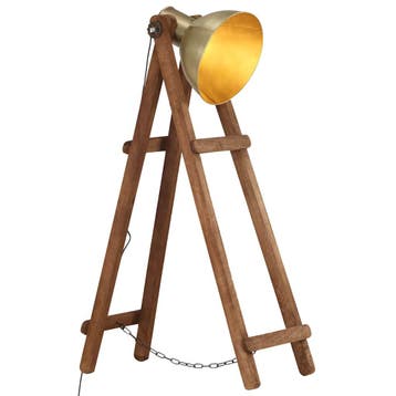vidaXL Vloerlamp E27 massief mangohout messingkleurig, Huis en Inrichting, Verzenden, Nieuw