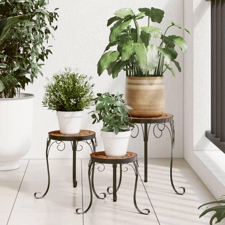 vidaXL Plantenstandaards 3 st keramiek terracottakleurig, Tuin en Terras, Bloembakken en Plantenbakken, Nieuw, Verzenden