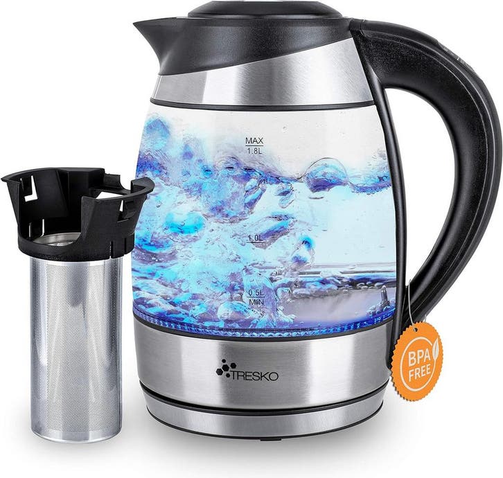 Waterkoker glas - met LED - 1.8L - 2200W - Zilver - TRESKO, Elektronische apparatuur, Waterkokers, Nieuw, Verzenden