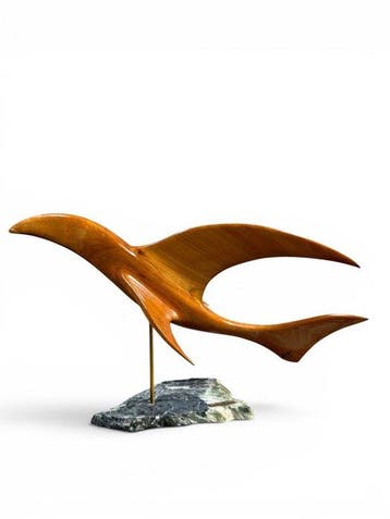 Jean Lamotte - sculptuur, Bird in flight - 30 cm - Hout,