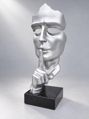 Beeld, tuinbeeld op blok zilver - 42 cm - polyresin
