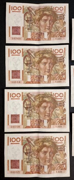 Frankrijk. - 7 x 100 Francs - 1952/1953 (Zonder, Postzegels en Munten
