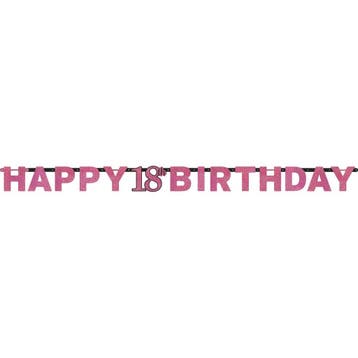 Letterslinger 18 Jaar Happy Birthday Roze 2,13m, Hobby en Vrije tijd, Feestartikelen, Verzenden, Nieuw