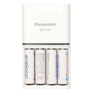 Panasonic BQ-CC55 lader + 4 Eneloop AA batteri met garantie, Ophalen of Verzenden