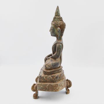 Oud-Indochinese Brons XL zittende Boeddha-beeld altaar idool