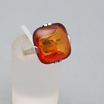 Argent, Art déco. Ambre - Bague, Antiquités & Art